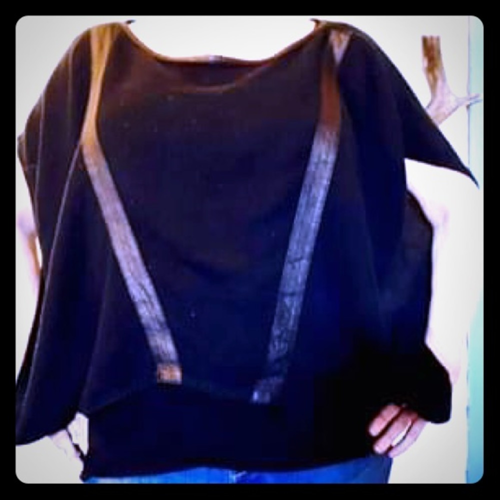 Anthropologie Peacock knitted and leather top